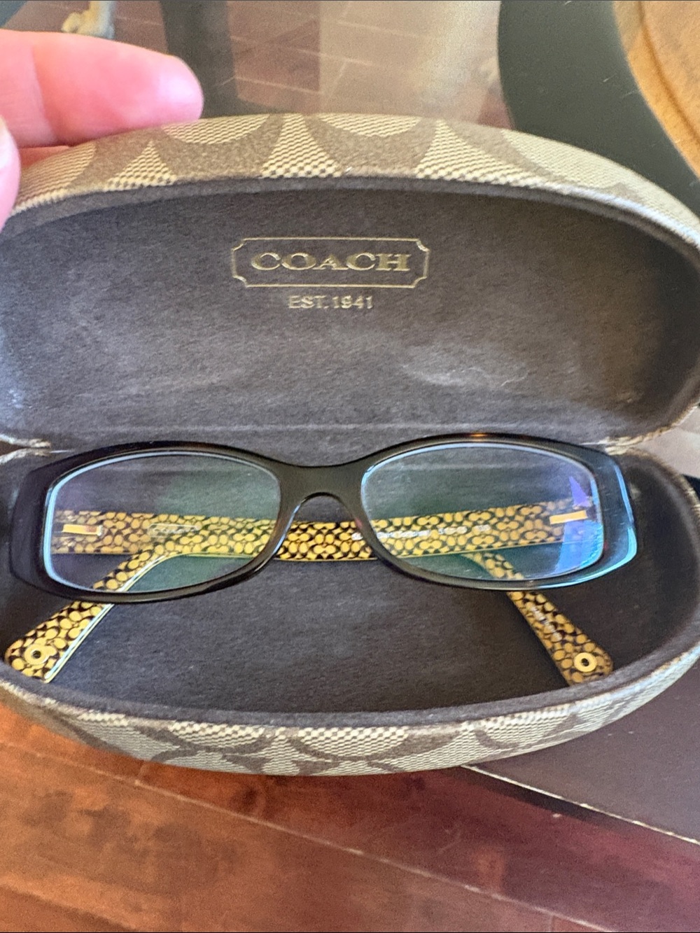 Coach Black Front Glasses with Yellow Patterned Temples